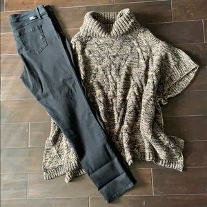 Cowl neck short sleeve marled sweater
